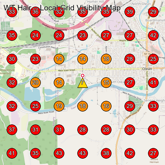 WT Hair GeoGrid visibility map for General Contractor in Allegany